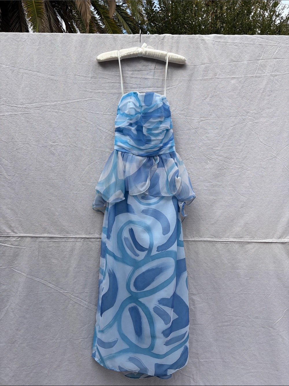 Blue Floral Swirl Girls' Dress with Ruffle Tier